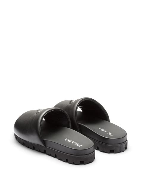 prada brushed leather slides|prada quilted sandals.